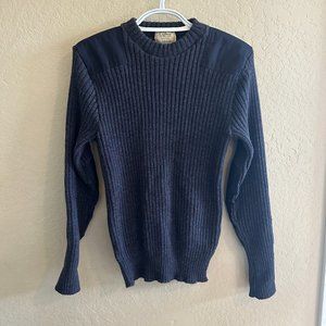 LL BEAN Vintage Wool Commando Sweater Navy Blue Purple Military Mens Medium